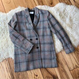 Sandro Grey and Multicolor Plaid Boyfriend Blazer Size Small